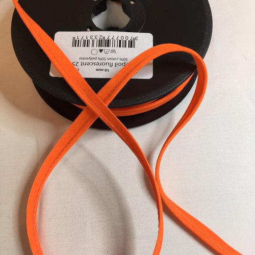 Passepoil fluorescent orange, largeur 1 cm, bourrelet 3 mm