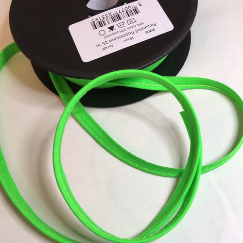 Passepoil fluorescent vert, largeur 1 cm, bourrelet 3 mm