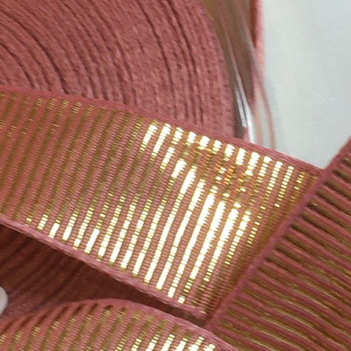 Ruban gros grain métallisé, couleur rose et doré, largeur 25 mm