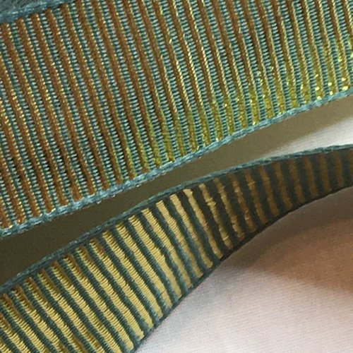 Ruban gros grain métallisé, couleur vert et doré, largeur 25 mm