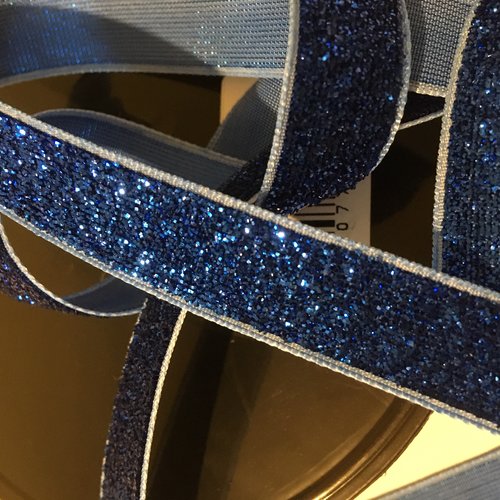 Ruban velours, métallisé, couleur bleu, largeur 15 mm 
