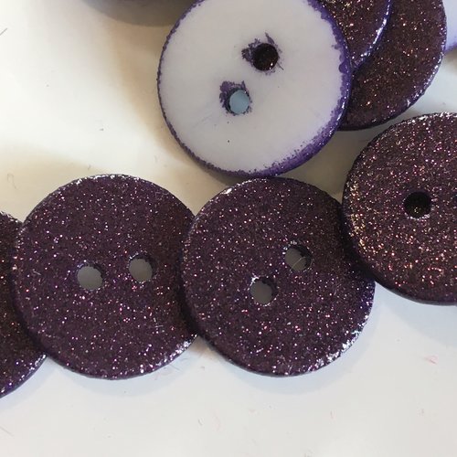 Bouton fantaisie rond nacre à paillette couleur violet prune diamètre 15 mm 