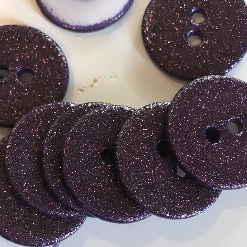 Bouton fantaisie rond nacre à paillette couleur violet prune diamètre 18 mm 