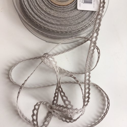 Galon dentelle, coton, couleur gris, largeur 8 mm 