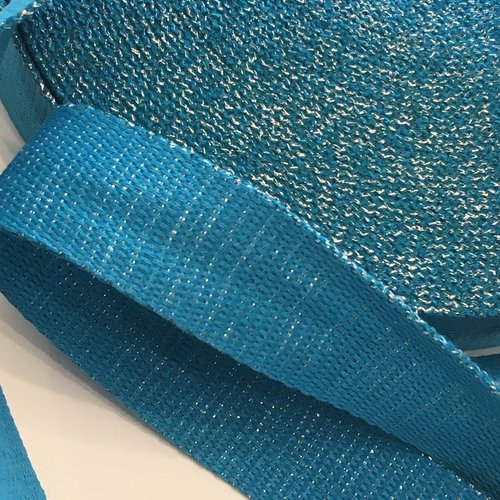 Sangle bagagère, coton, couleur bleu turquoise, à paillettes argent, largeur 30 mm