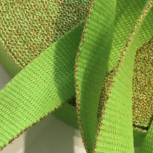 Sangle bagagère, coton, couleur vert vif, à paillettes or, largeur 30 mm