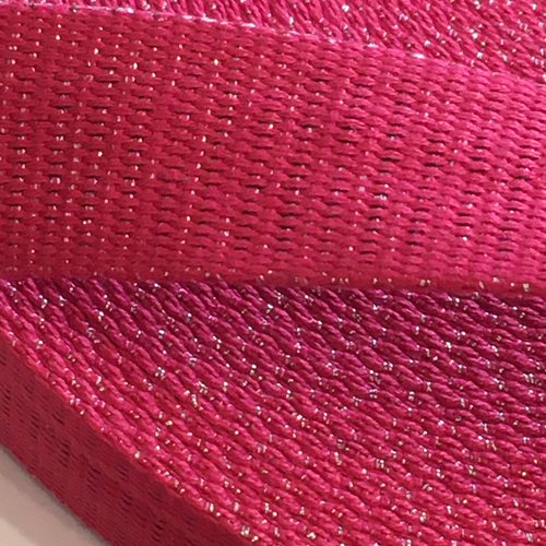 Sangle bagagère, coton, couleur rose fuschia, à paillettes argent, largeur 30 mm