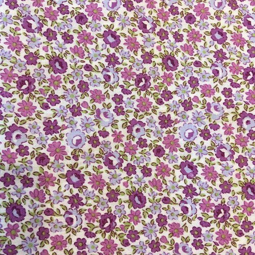 Coupon de tissu coton fond blanc motif fleurs (mt56)