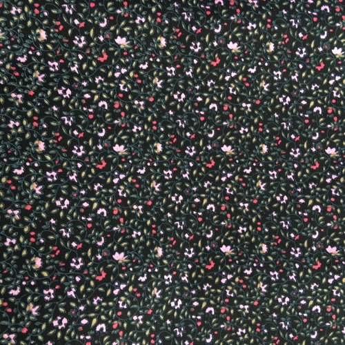 Coupon de tissu coton fond noir motif fleurs (mt37)