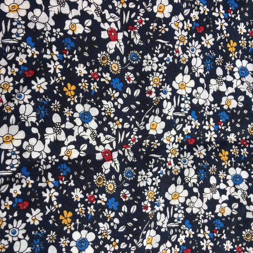 Coupon de tissu coton fond bleu motif fleurs (mt36)
