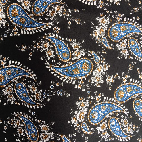 Coupon de tissu coton fond noir motif cachemire (mt27)