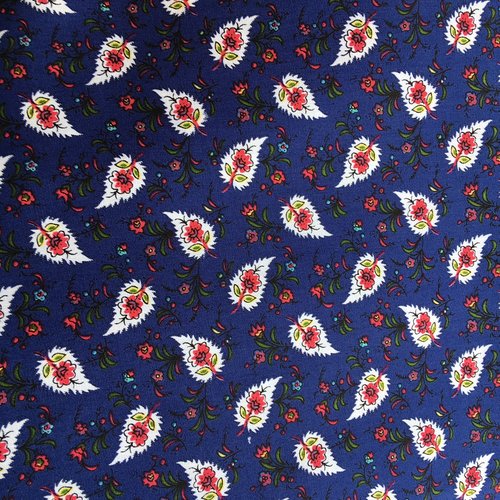 Coupon de tissu coton fond bleu motif fleurs (mt58)