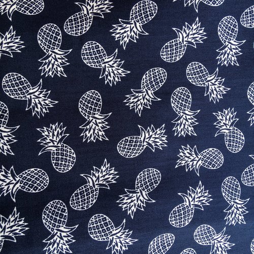 Coupon de tissu coton fond bleu motif ananas (mt56)