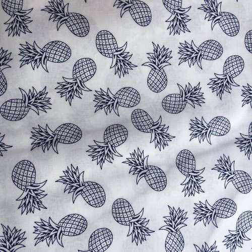 Coupon de tissu coton fond blanc motif ananas (mt57)