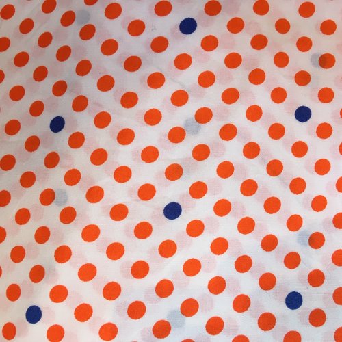 Coupon de tissu coton fond blanc pois orange et bleu (mt51)