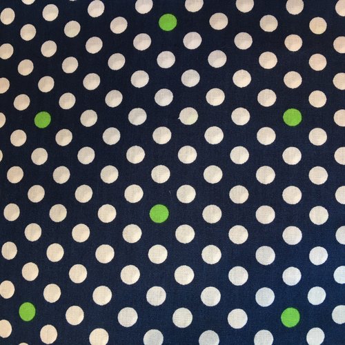 Coupon de tissu coton fond bleu pois blanc et vert (mt52)