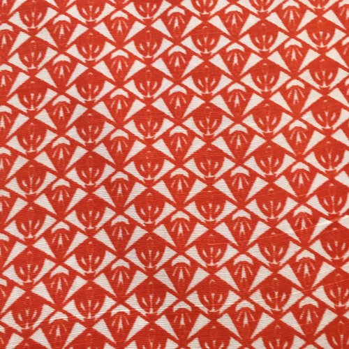 Coupon de tissu coton fond blanc motif graphique rouge (mt70)