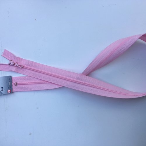 Fermeture à glissière, non séparable, nylon, longueur 60 cm, couleur rose