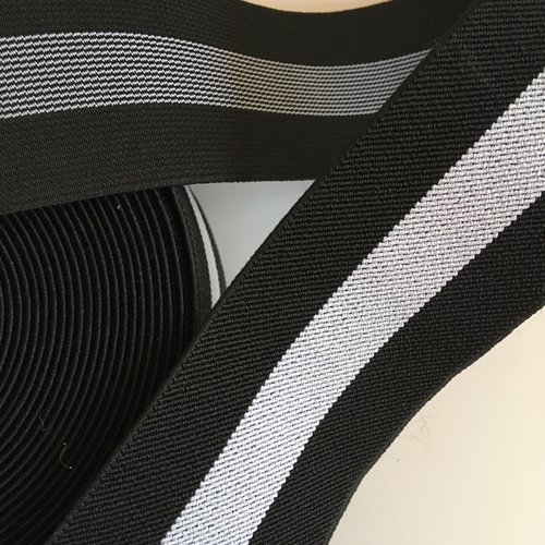 Ruban élastique color, 50mm, rayé, noir/blanc