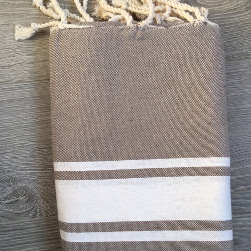 Fouta coton, traditionnelle, tons taupe