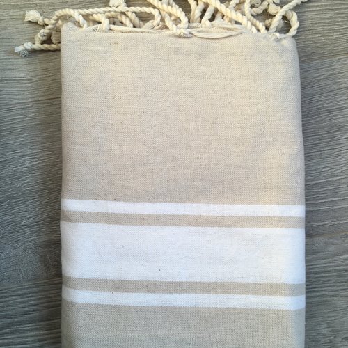 Fouta coton, traditionnelle, tons taupe clair
