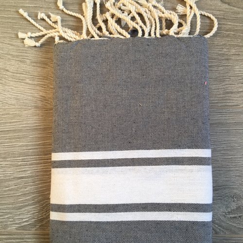 Fouta coton, traditionnelle, tons gris foncé