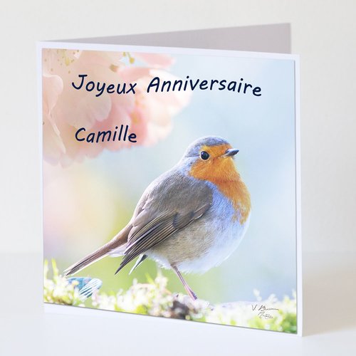 Carte De Voeux Joyeux Anniversaire Rouge Gorge Personnalisable Avec Prenom Un Grand Marche