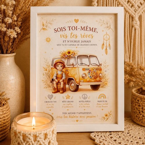 Affiche inspirante à télécharger – sois toi-même, vis tes rêves - décoration murale chambre d'enfant