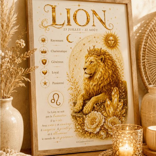 Affiche astrologique lion à télécharger – décoration signe du zodiaque a4