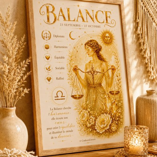 Affiche astrologique balance a4 à télécharger – décoration signe du zodiaque