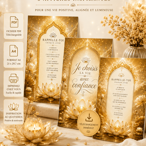 Lot de 3 affiches inspirantes zen – lotus & affirmations positives - pdf à imprimer