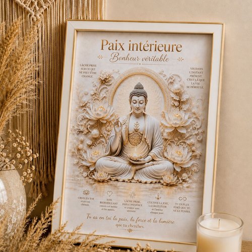 Affiche bouddha zen – paix intérieure et bonheur véritable