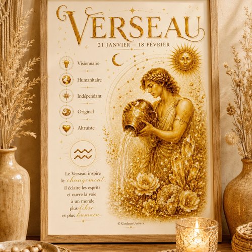 Affiche astrologique verseau a4 à télécharger – décoration zodiacale inspirante