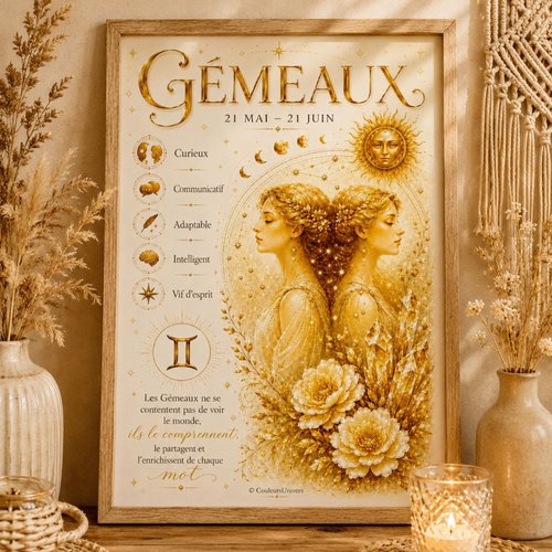 Affiche astrologique gémeaux a4 à télécharger – décoration murale