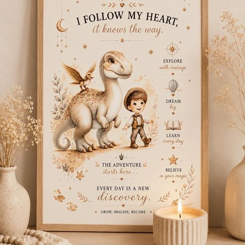 Affiche enfant inspirante « suis ton cœur » – version français & anglais à télécharger pdf a4