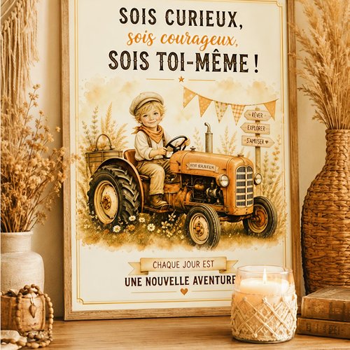 Affiche enfant « petits rêveurs » – sois curieux, courageux, sois toi-même – français & anglais