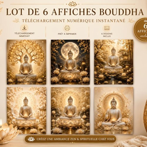 Lot de 6 affiches bouddha zen à télécharger – décoration spirituelle & méditation – pdf imprimable