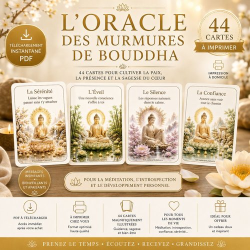 Oracle des murmures de bouddha – 44 cartes de guidance spirituelle à imprimer | pdf téléchargeable