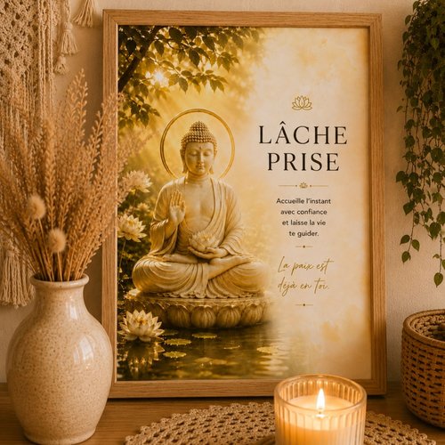 Affiche zen "lâche prise" – bouddha & citation inspirante à imprimer - affiche français et anglais- pdf téléchargeable