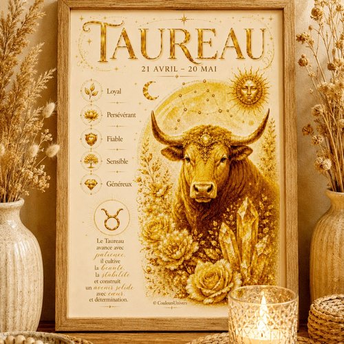 Affiche signe astrologique taureau à imprimer – décoration zodiac dorée -  pdf téléchargeable a4