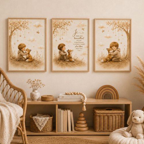 Lot de 3 affiches renard enfant à imprimer – décoration chambre bébé et enfant - pdf téléchargeable a4