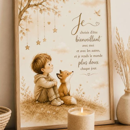 Affiche bilingue "je choisis la bienveillance" – français & anglais - décoration enfant positive à imprimer - pdf a4