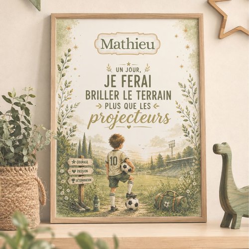 Affiche personnalisée – cadeau enfant passion football – décoration chambre garçon
