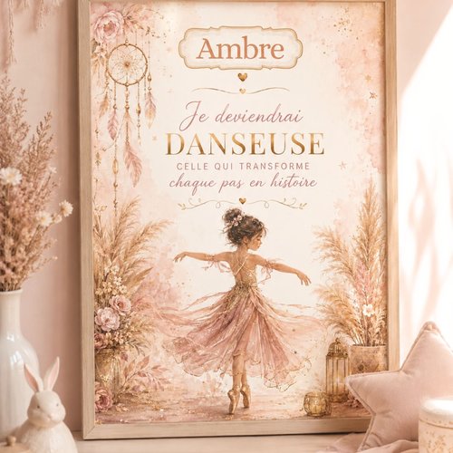 Affiche personnalisée – cadeau danseuse – décoration chambre fille – passion danse