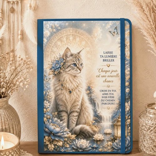 Carnet de notes chat bohème – lumière, confiance en soi et pensées positives