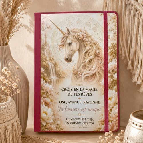 Carnet de notes licorne – rêves, magie et inspiration – décoration bohème