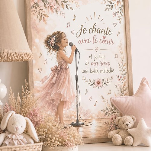 Affiche fille chanteuse – décoration chambre fille – téléchargement numérique français et anglais