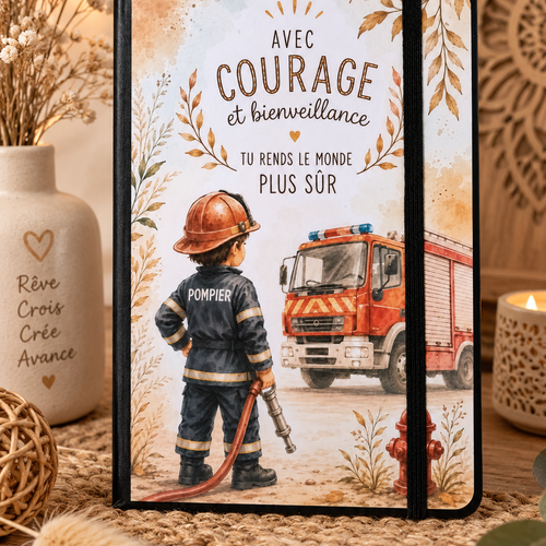 Carnet de notes pompier pour garçon – courage et bienveillance – cahier enfant passion secours
