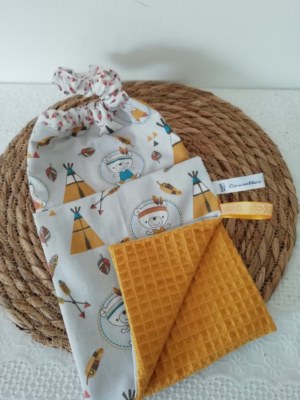 Serviette Cantine Enfant Élastique – Bavoir Grand Format En Coton – Motif Licornes – Fait Main