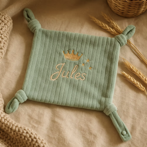 Doudou plat personnalisé – motif couronne dorée